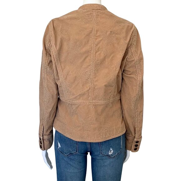 Vintage Y2K Tan Corduroy Jacket Tonal Floral Embroidered Medium Boho Cottagecore - Picture 5 of 13